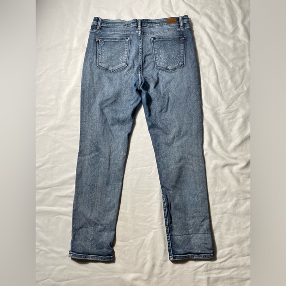 Judy Blue Destroyed Bleach Splatter Boyfriend Blue denim jeans Size 32 - Picture 3 of 8